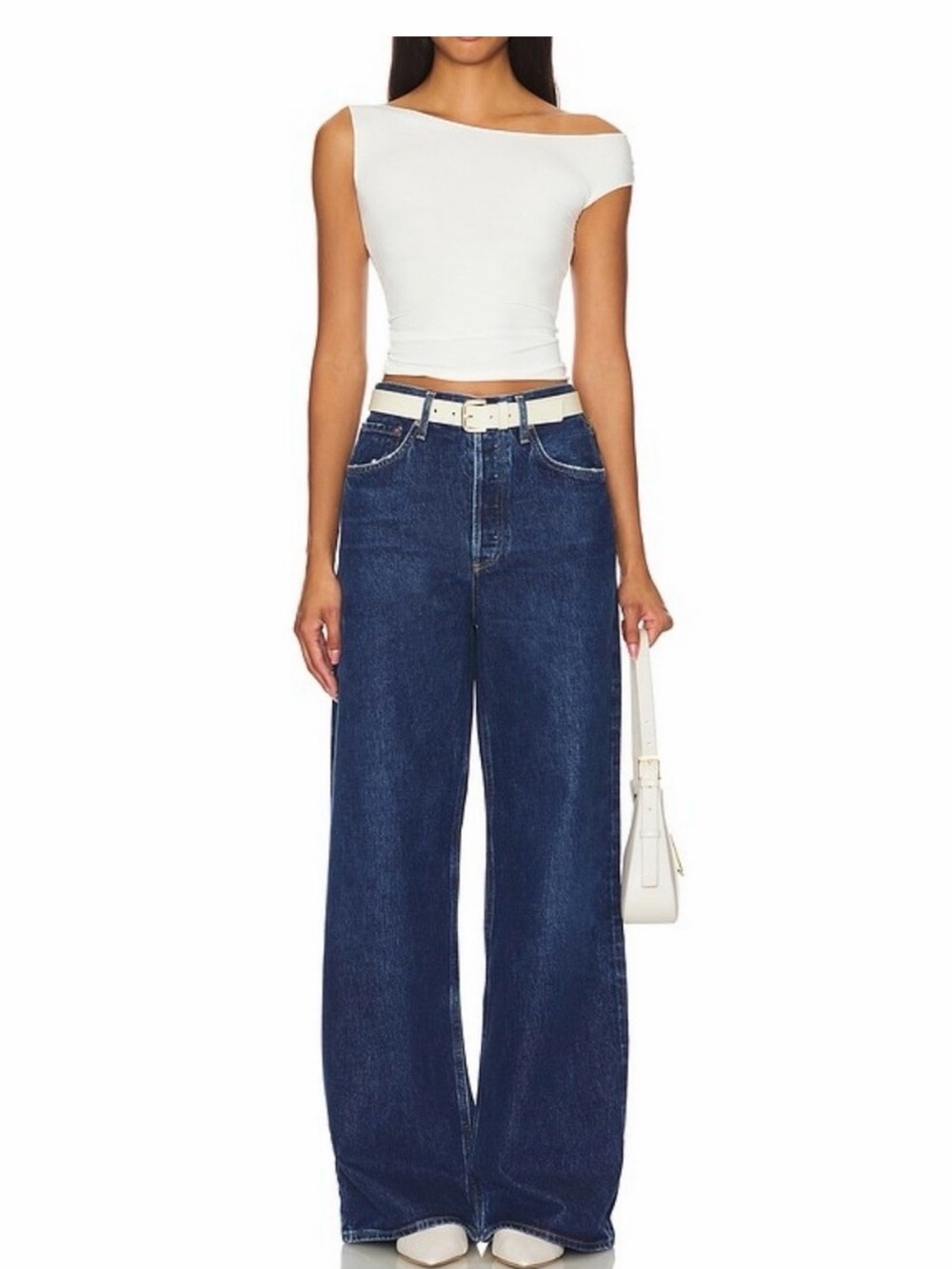 Agolde Dame Wide Leg High Rise Jeans in Dark Blue Denim
